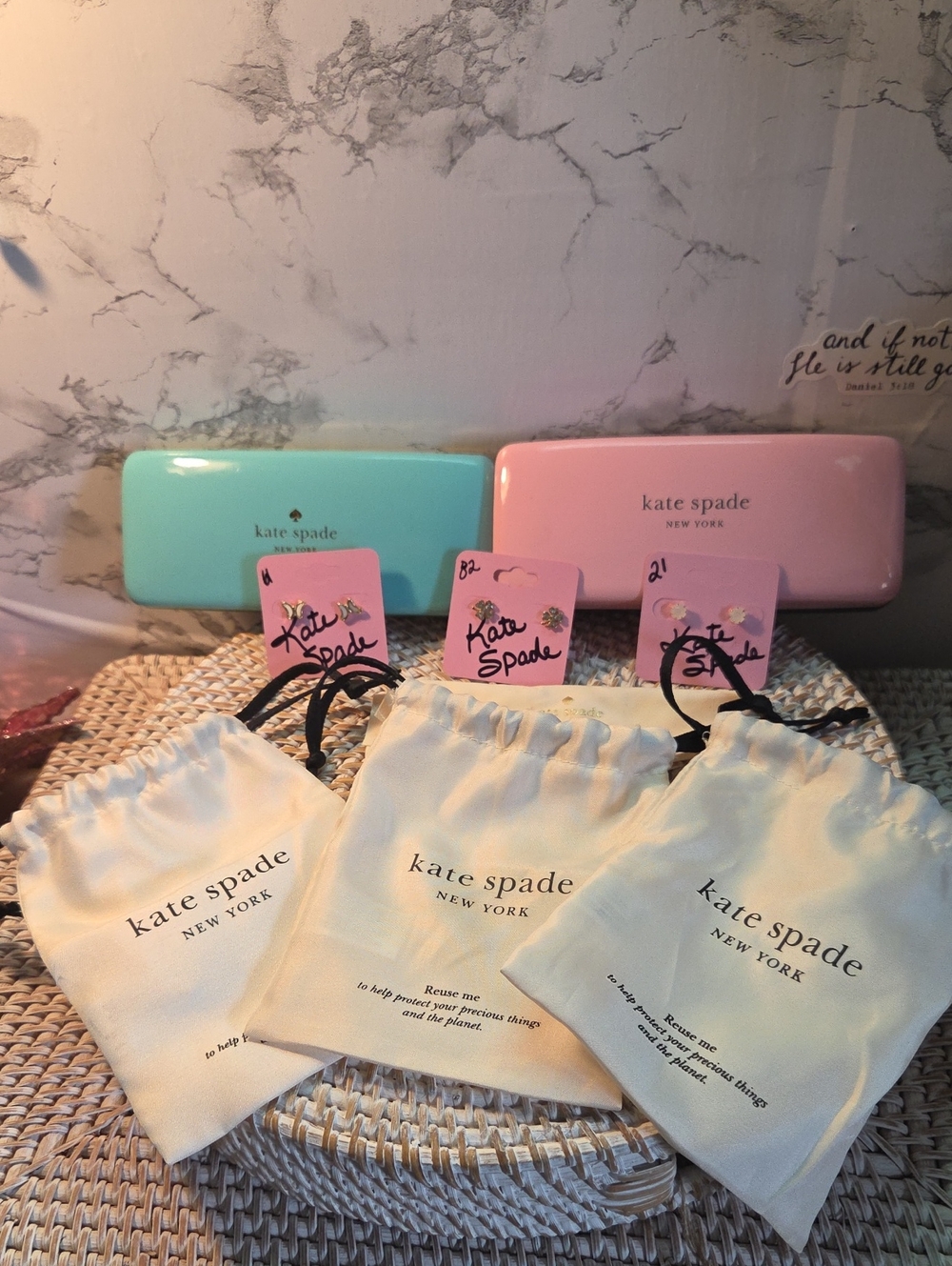 Kate Spade Eyewear Cases & Separated Kate, Spade Earring Dust Bags - Pink & Aqua